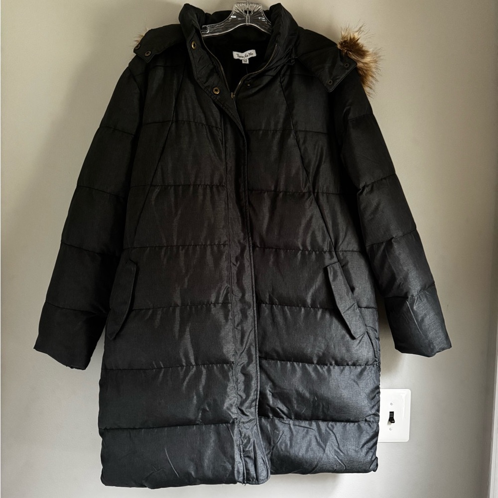 Black Ski Jacket with Faux Fur Hood